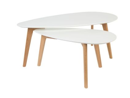 Set dvou bílých dřevěných konferenčních stolků WLL DROP 70/100 cm