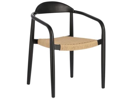 Černá dřevěná jídelní židle Kave Home Nina s béžovým výpletem