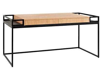 Černý kovový pracovní stůl Hugo 180 x 78 cm s dubovým dekorem