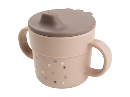Růžový plastový hrneček s pítkem Done by Deer Happy dots