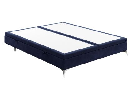 Modrá sametová dvoulůžková postel FIR 160 x 200 cm s úložným prostorem