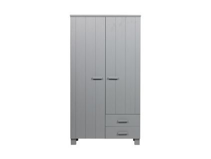 Světle šedá dřevěná šatní skříň Koben 202 x 111 cm se šuplíky