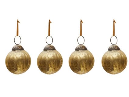 Set čtyř zlatých skleněných vánočních ozdob Kave Home Elur 6 cm