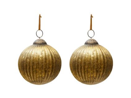 Set dvou zlatých skleněných vánočních ozdob Kave Home Elur 10 cm