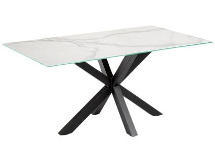 Bílý porcelánový jídelní stůl Kave Home Argo 160 x 90 cm s černou podnoží