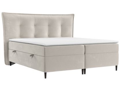 Světle béžová sametová postel boxspring SINAI 160 x 200