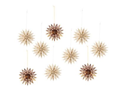 Set hnědo-béžových papírových vánočních ozdob Star 10 cm