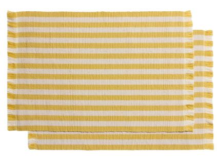 Žluto-bílý set dvou prostírání Kave Home Daltan 35 x 50 cm